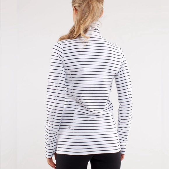 Lululemon In Stride Jacket Quiet Stripe White Deep Indigo / Deep Indigo Size 4 - Picture 2 of 10